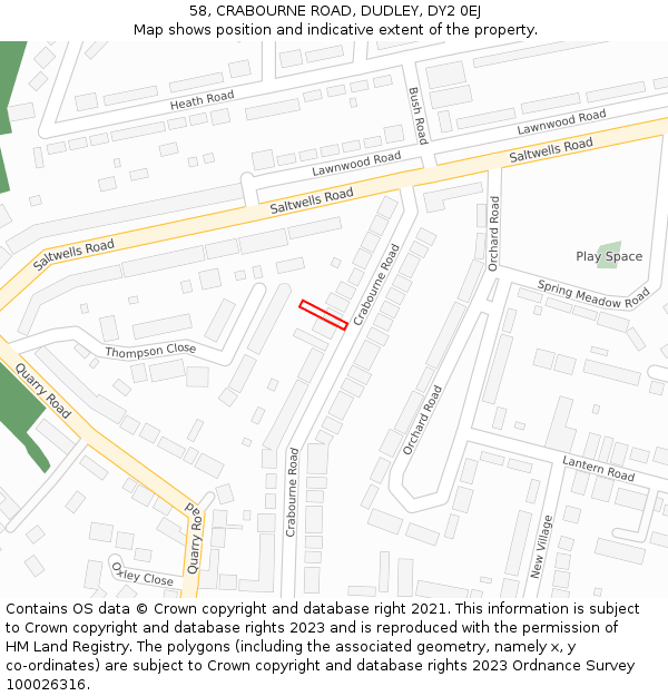 58, CRABOURNE ROAD, DUDLEY, DY2 0EJ: Location map and indicative extent of plot