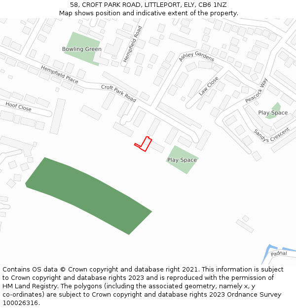 58, CROFT PARK ROAD, LITTLEPORT, ELY, CB6 1NZ: Location map and indicative extent of plot