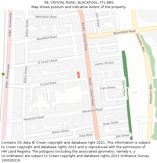 58, CRYSTAL ROAD, BLACKPOOL, FY1 6BS: Location map and indicative extent of plot