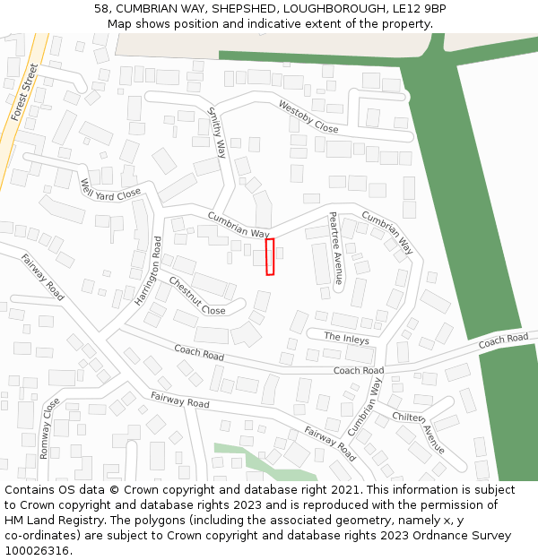 58, CUMBRIAN WAY, SHEPSHED, LOUGHBOROUGH, LE12 9BP: Location map and indicative extent of plot