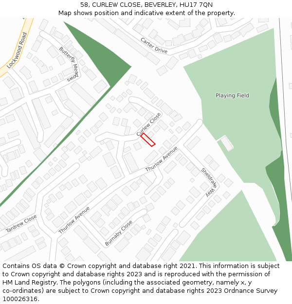 58, CURLEW CLOSE, BEVERLEY, HU17 7QN: Location map and indicative extent of plot