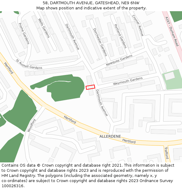 58, DARTMOUTH AVENUE, GATESHEAD, NE9 6NW: Location map and indicative extent of plot