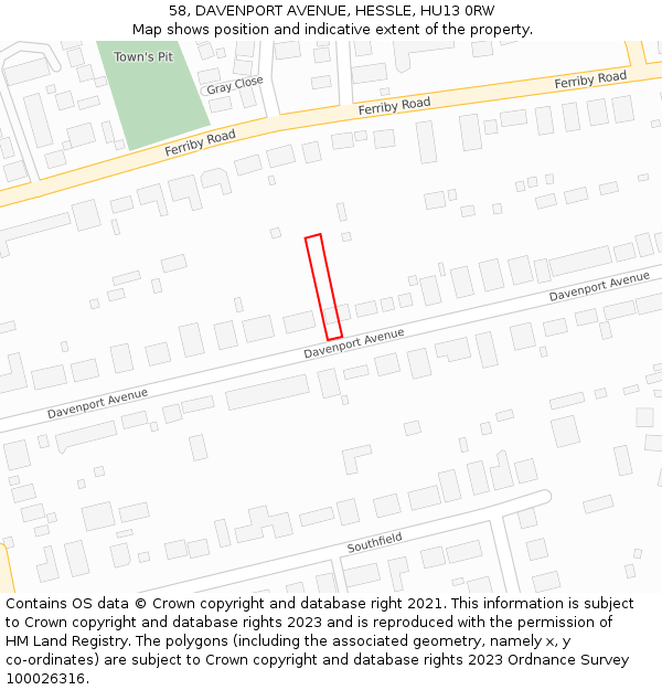 58, DAVENPORT AVENUE, HESSLE, HU13 0RW: Location map and indicative extent of plot