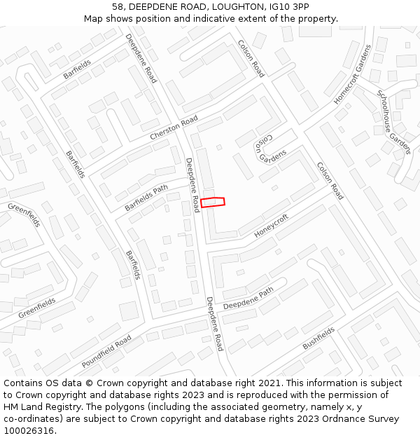 58, DEEPDENE ROAD, LOUGHTON, IG10 3PP: Location map and indicative extent of plot