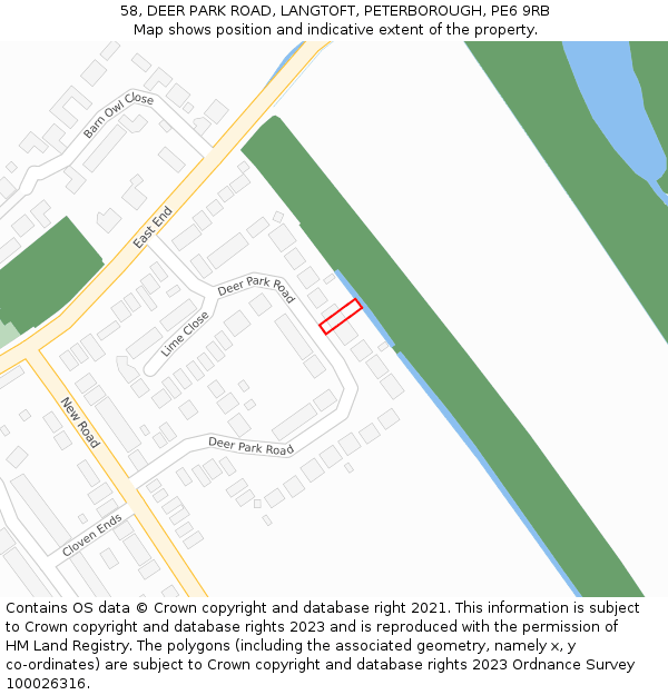 58, DEER PARK ROAD, LANGTOFT, PETERBOROUGH, PE6 9RB: Location map and indicative extent of plot