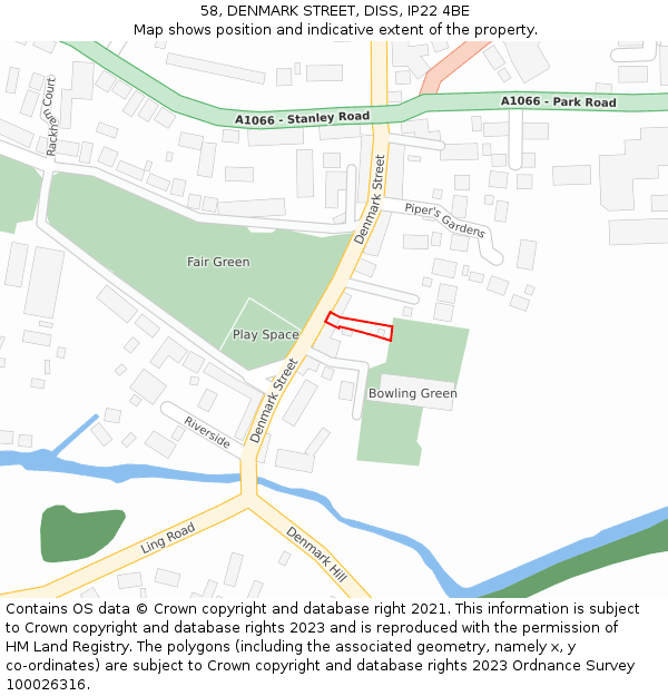 58, DENMARK STREET, DISS, IP22 4BE: Location map and indicative extent of plot