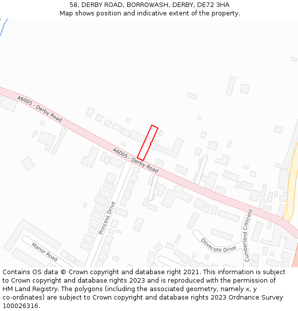 58, DERBY ROAD, BORROWASH, DERBY, DE72 3HA: Location map and indicative extent of plot