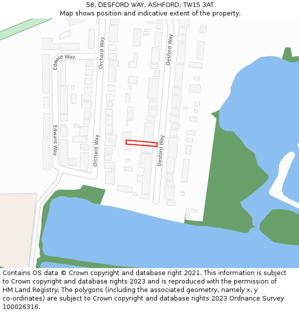 58, DESFORD WAY, ASHFORD, TW15 3AT: Location map and indicative extent of plot