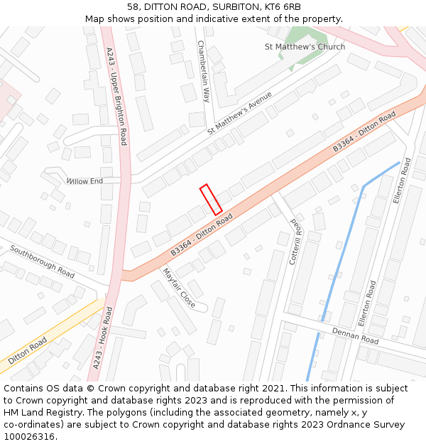 58, DITTON ROAD, SURBITON, KT6 6RB: Location map and indicative extent of plot