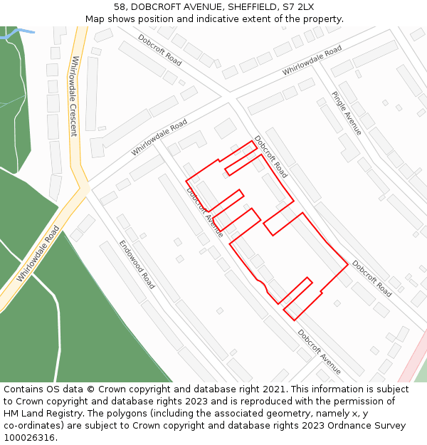 58, DOBCROFT AVENUE, SHEFFIELD, S7 2LX: Location map and indicative extent of plot