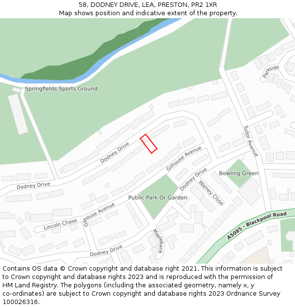 58, DODNEY DRIVE, LEA, PRESTON, PR2 1XR: Location map and indicative extent of plot