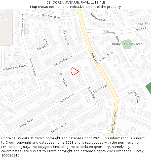 58, DOREN AVENUE, RHYL, LL18 4LE: Location map and indicative extent of plot