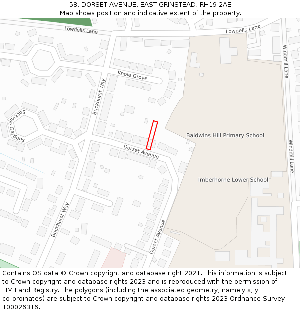 58, DORSET AVENUE, EAST GRINSTEAD, RH19 2AE: Location map and indicative extent of plot