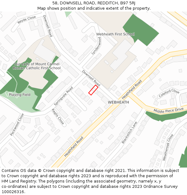 58, DOWNSELL ROAD, REDDITCH, B97 5RJ: Location map and indicative extent of plot