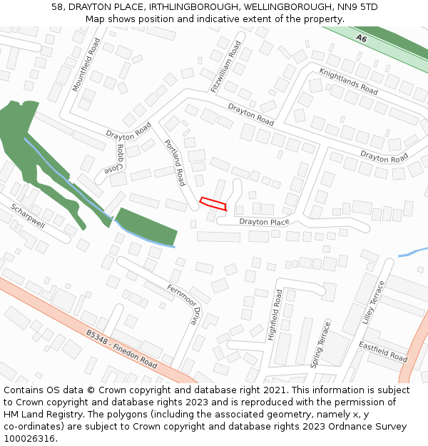 58, DRAYTON PLACE, IRTHLINGBOROUGH, WELLINGBOROUGH, NN9 5TD: Location map and indicative extent of plot