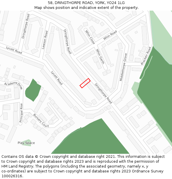 58, DRINGTHORPE ROAD, YORK, YO24 1LG: Location map and indicative extent of plot