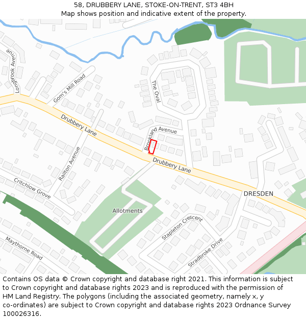 58, DRUBBERY LANE, STOKE-ON-TRENT, ST3 4BH: Location map and indicative extent of plot