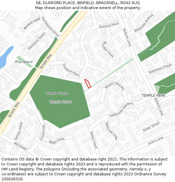 58, DUNFORD PLACE, BINFIELD, BRACKNELL, RG42 4UQ: Location map and indicative extent of plot
