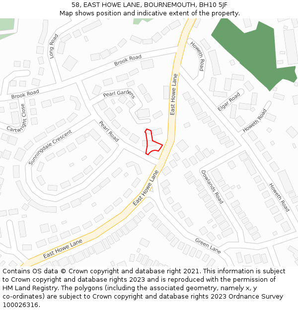 58, EAST HOWE LANE, BOURNEMOUTH, BH10 5JF: Location map and indicative extent of plot