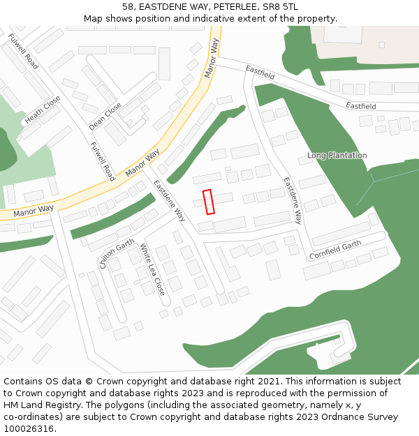 58, EASTDENE WAY, PETERLEE, SR8 5TL: Location map and indicative extent of plot
