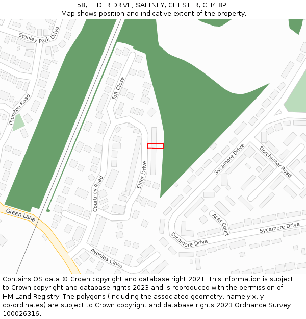 58, ELDER DRIVE, SALTNEY, CHESTER, CH4 8PF: Location map and indicative extent of plot