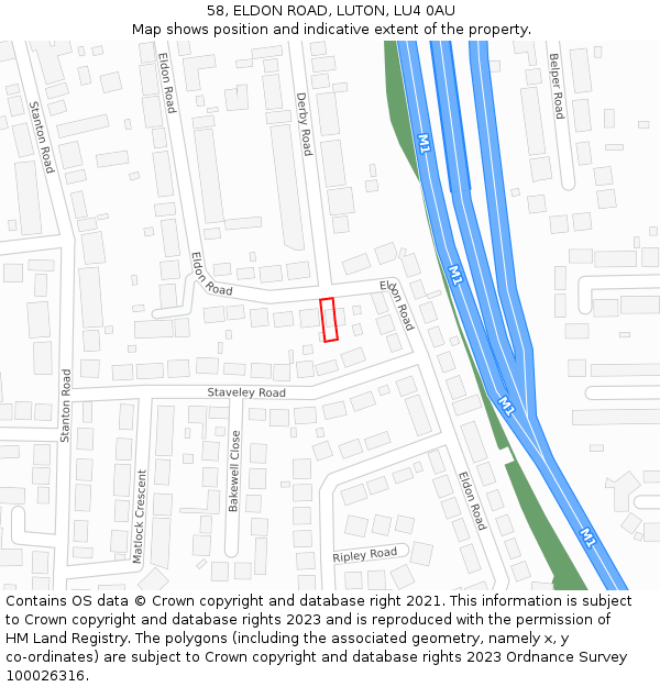 58, ELDON ROAD, LUTON, LU4 0AU: Location map and indicative extent of plot