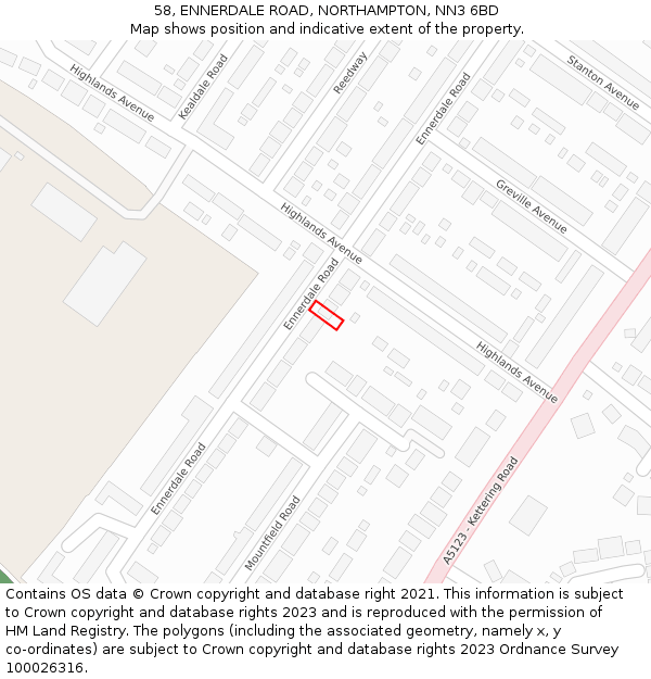 58, ENNERDALE ROAD, NORTHAMPTON, NN3 6BD: Location map and indicative extent of plot