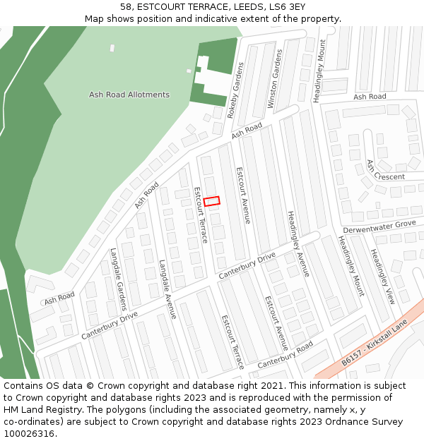 58, ESTCOURT TERRACE, LEEDS, LS6 3EY: Location map and indicative extent of plot