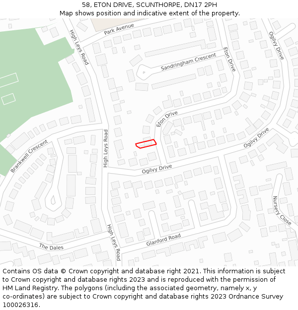 58, ETON DRIVE, SCUNTHORPE, DN17 2PH: Location map and indicative extent of plot