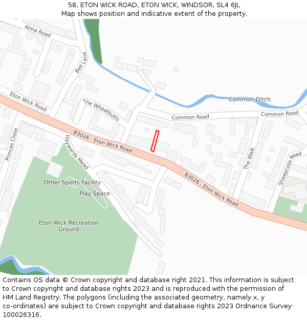 58, ETON WICK ROAD, ETON WICK, WINDSOR, SL4 6JL: Location map and indicative extent of plot