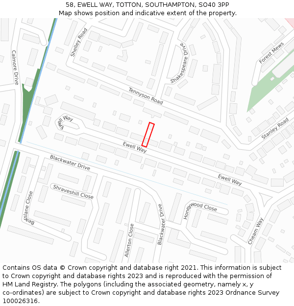 58, EWELL WAY, TOTTON, SOUTHAMPTON, SO40 3PP: Location map and indicative extent of plot