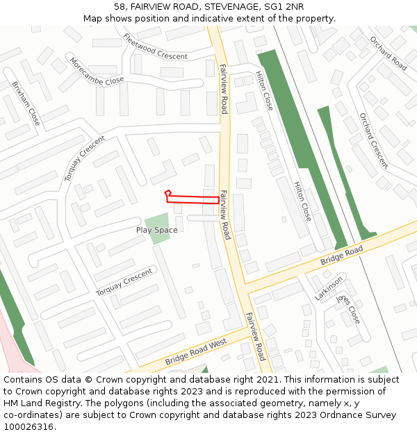 58, FAIRVIEW ROAD, STEVENAGE, SG1 2NR: Location map and indicative extent of plot