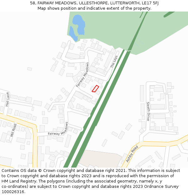 58, FAIRWAY MEADOWS, ULLESTHORPE, LUTTERWORTH, LE17 5FJ: Location map and indicative extent of plot