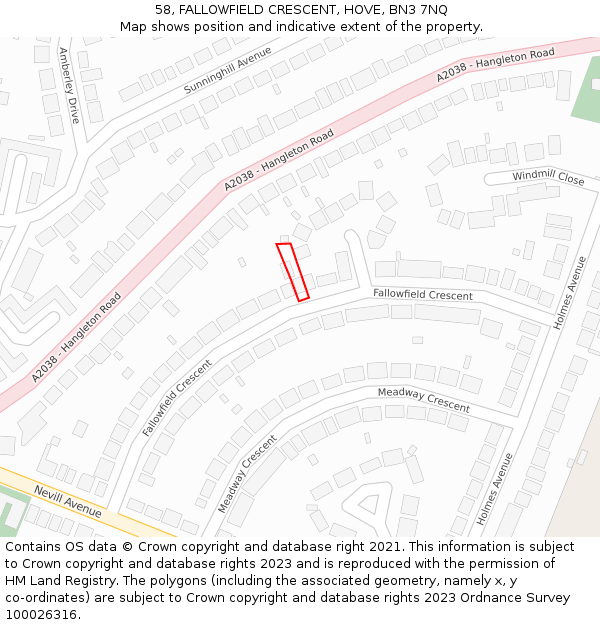58, FALLOWFIELD CRESCENT, HOVE, BN3 7NQ: Location map and indicative extent of plot
