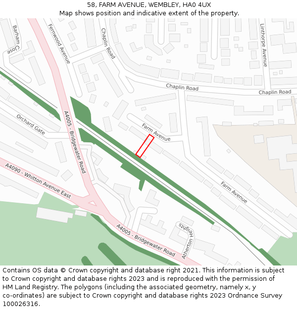 58, FARM AVENUE, WEMBLEY, HA0 4UX: Location map and indicative extent of plot