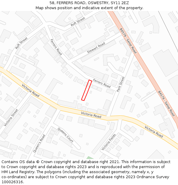 58, FERRERS ROAD, OSWESTRY, SY11 2EZ: Location map and indicative extent of plot