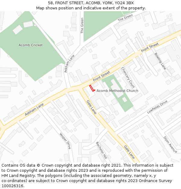 58, FRONT STREET, ACOMB, YORK, YO24 3BX: Location map and indicative extent of plot