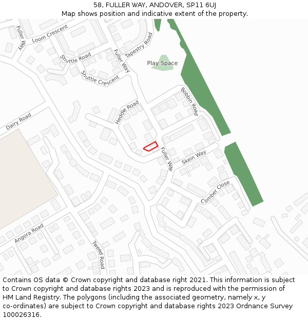 58, FULLER WAY, ANDOVER, SP11 6UJ: Location map and indicative extent of plot