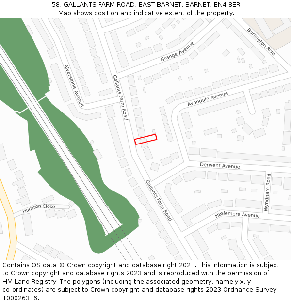 58, GALLANTS FARM ROAD, EAST BARNET, BARNET, EN4 8ER: Location map and indicative extent of plot