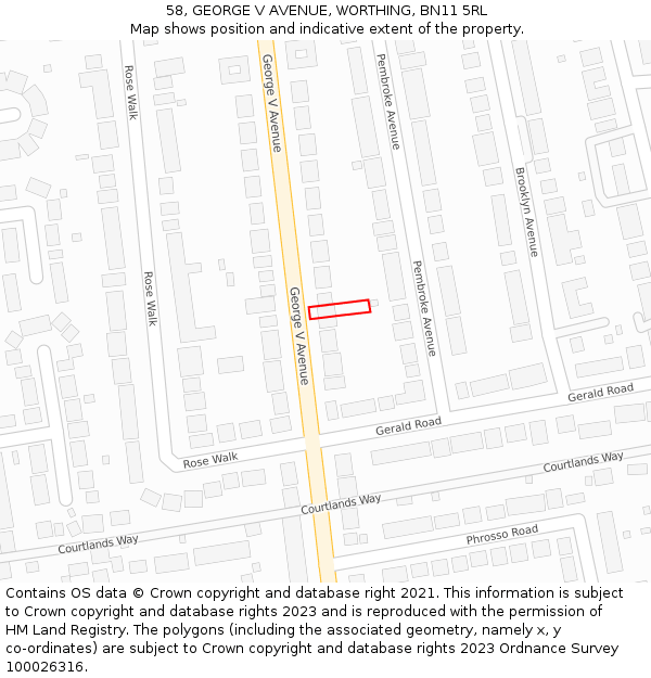 58, GEORGE V AVENUE, WORTHING, BN11 5RL: Location map and indicative extent of plot