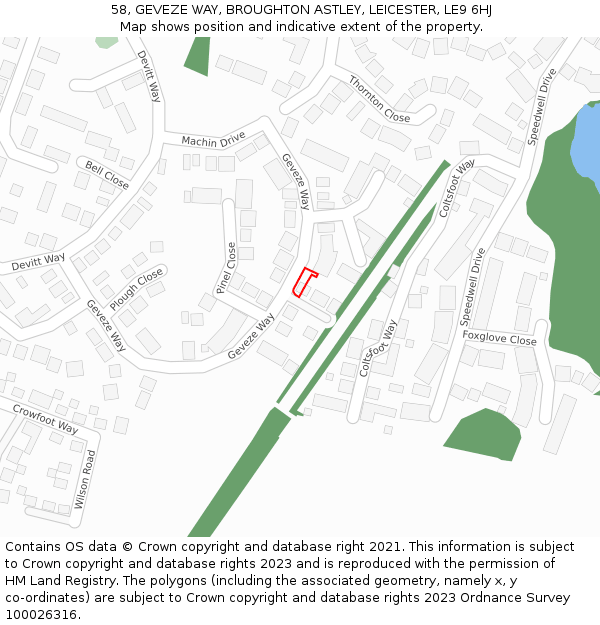 58, GEVEZE WAY, BROUGHTON ASTLEY, LEICESTER, LE9 6HJ: Location map and indicative extent of plot