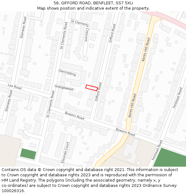 58, GIFFORD ROAD, BENFLEET, SS7 5XU: Location map and indicative extent of plot