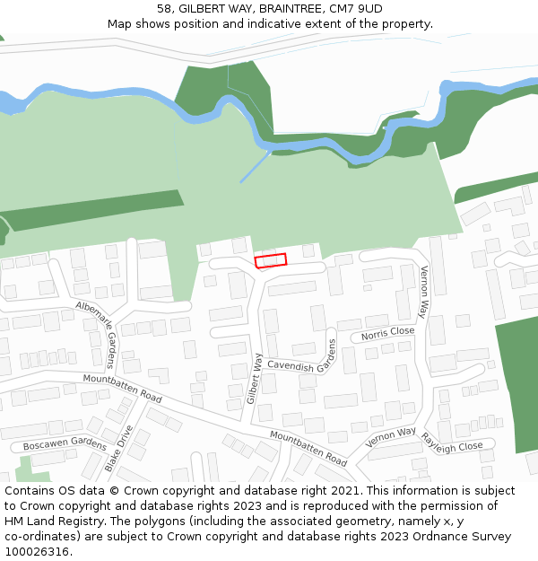 58, GILBERT WAY, BRAINTREE, CM7 9UD: Location map and indicative extent of plot