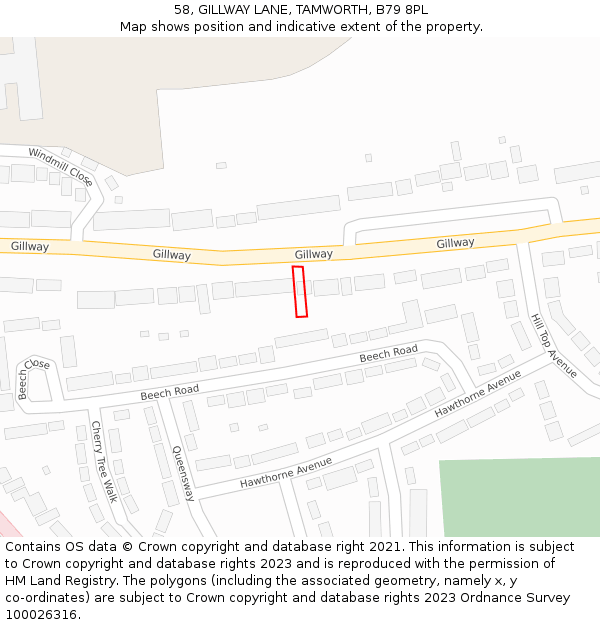 58, GILLWAY LANE, TAMWORTH, B79 8PL: Location map and indicative extent of plot