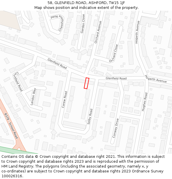 58, GLENFIELD ROAD, ASHFORD, TW15 1JF: Location map and indicative extent of plot