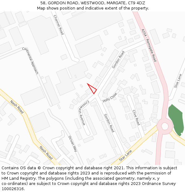 58, GORDON ROAD, WESTWOOD, MARGATE, CT9 4DZ: Location map and indicative extent of plot