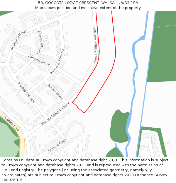 58, GOSCOTE LODGE CRESCENT, WALSALL, WS3 1SA: Location map and indicative extent of plot