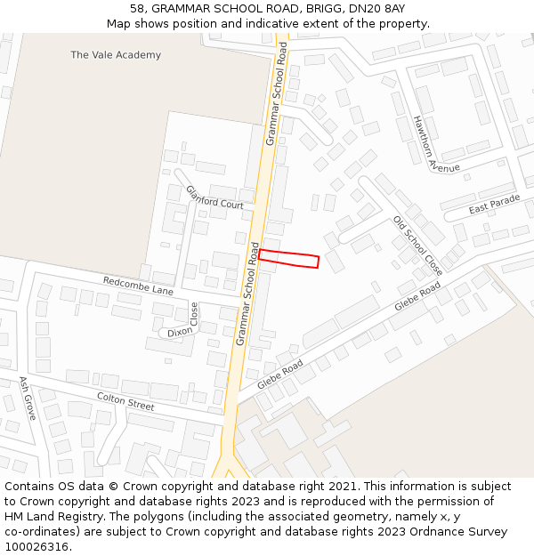 58, GRAMMAR SCHOOL ROAD, BRIGG, DN20 8AY: Location map and indicative extent of plot