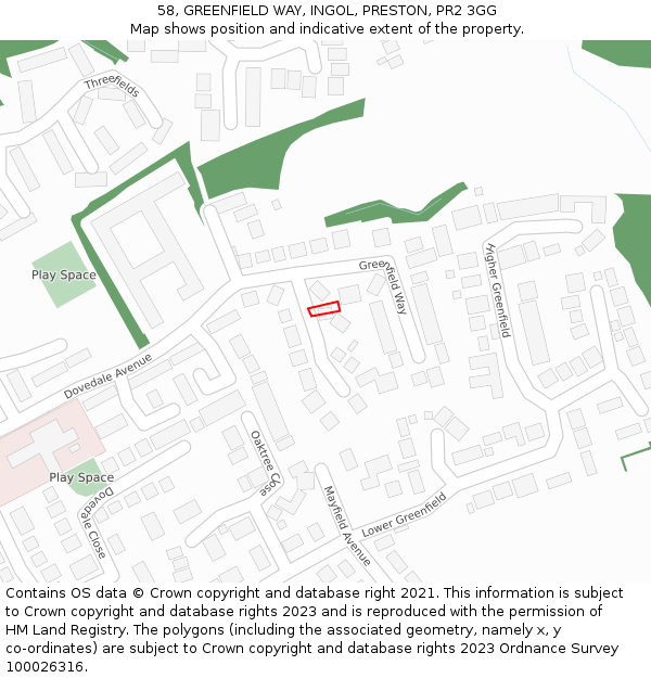 58, GREENFIELD WAY, INGOL, PRESTON, PR2 3GG: Location map and indicative extent of plot