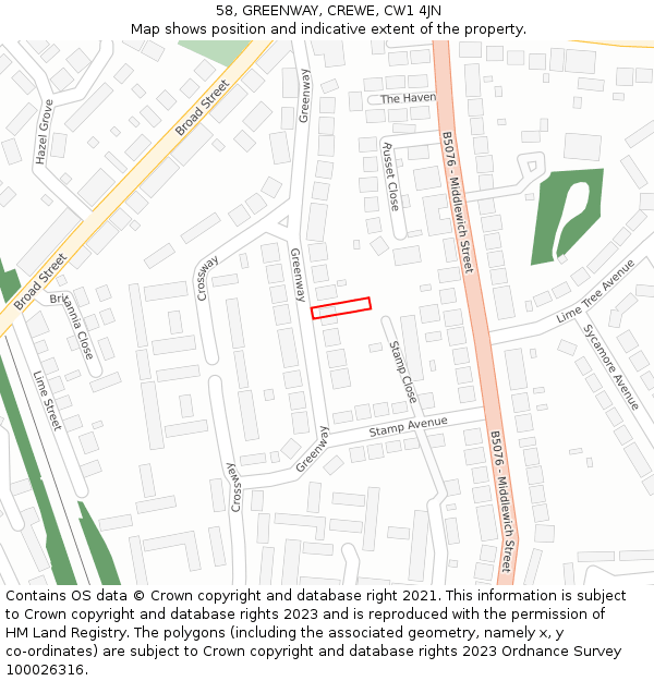 58, GREENWAY, CREWE, CW1 4JN: Location map and indicative extent of plot